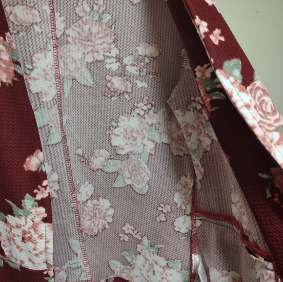 Cute Floral Burgundy Open Front Blazer Jacket Size XL - Picture 4 of 11